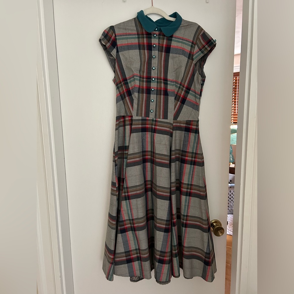 Miss Candyfloss plaid shirtwaist swing dress with Peter Pan Collar
